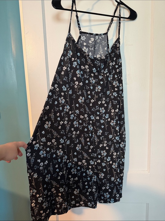 SHEIN Pants - Black Floral Spaghetti Strap Romper with Blue and White Flowers size 3X